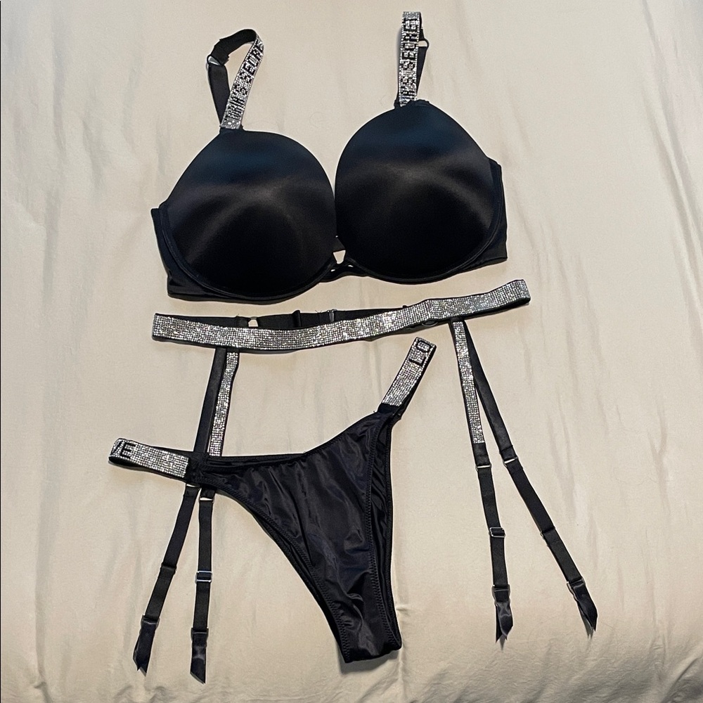 Victoria's Secret Very Sexy Rhinestone Set with Bra, Panty, and Garter Belt